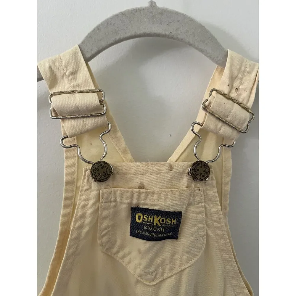 Vintage 80s OshKosh B'Gosh Butter Yellow Overalls Vestbak Jumper Size 18m USA